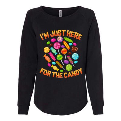 Im Just Here For The Candy Funny Halloween Pun Womens California Wash Sweatshirt