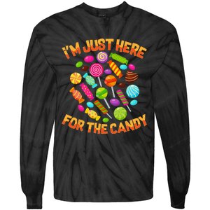 Im Just Here For The Candy Funny Halloween Pun Tie-Dye Long Sleeve Shirt