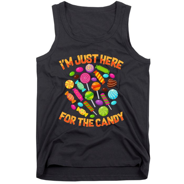 Im Just Here For The Candy Funny Halloween Pun Tank Top