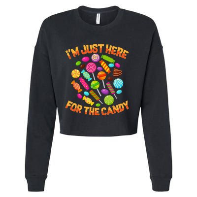 Im Just Here For The Candy Funny Halloween Pun Cropped Pullover Crew