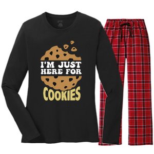 IM Just Here For The Cookies Funny Christmas Cookies Outfit Women's Long Sleeve Flannel Pajama Set 