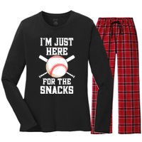 I'm Just Here For The Snacks Vintage Baseball Women's Long Sleeve Flannel Pajama Set 