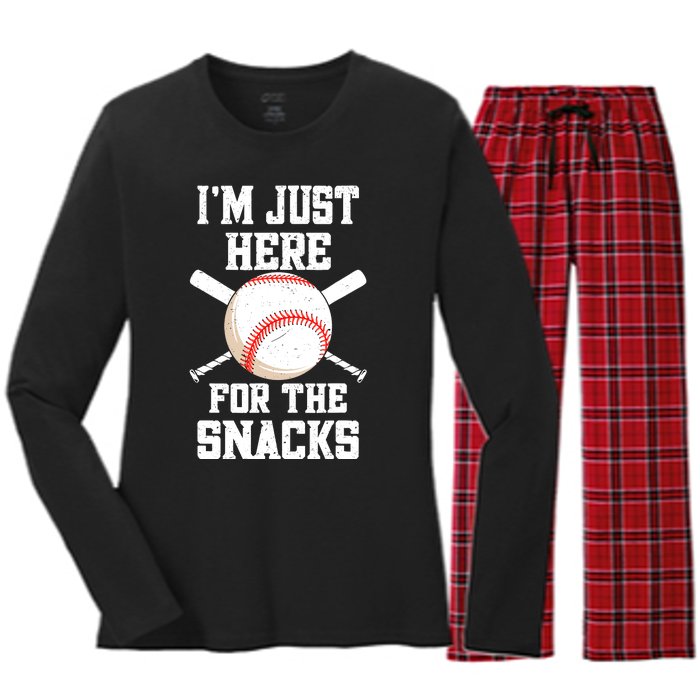 I'm Just Here For The Snacks Vintage Baseball Women's Long Sleeve Flannel Pajama Set 