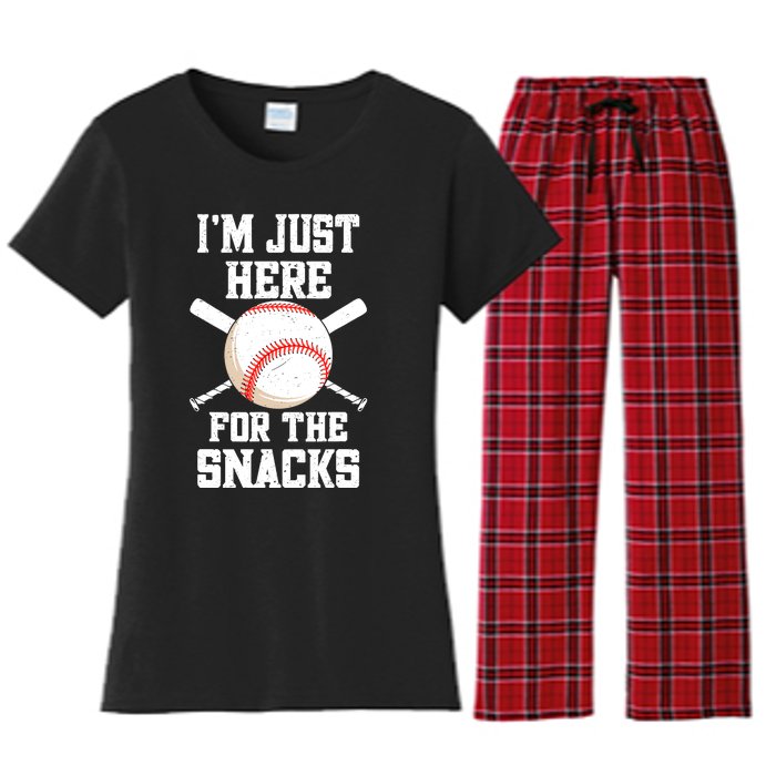 I'm Just Here For The Snacks Vintage Baseball Women's Flannel Pajama Set