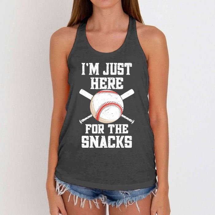 I'm Just Here For The Snacks Vintage Baseball Women's Knotted Racerback Tank