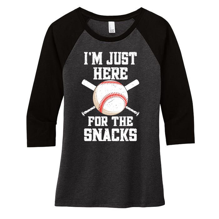 I'm Just Here For The Snacks Vintage Baseball Women's Tri-Blend 3/4-Sleeve Raglan Shirt