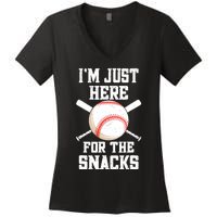 I'm Just Here For The Snacks Vintage Baseball Women's V-Neck T-Shirt