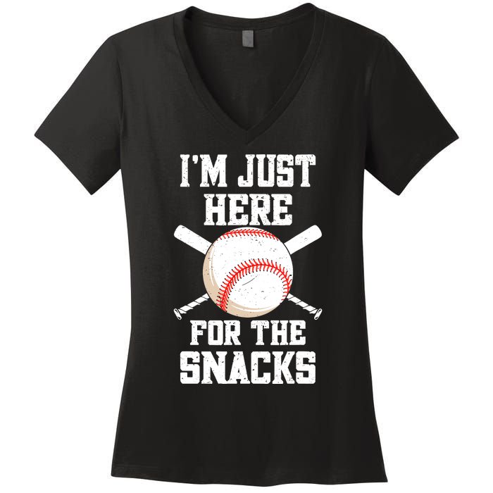 I'm Just Here For The Snacks Vintage Baseball Women's V-Neck T-Shirt