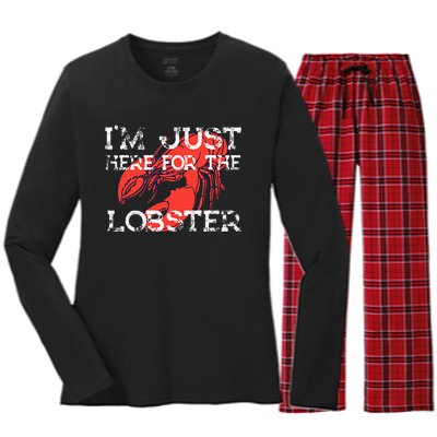 IM Just Here For The Lobster Funny Lobster Eating Seafood Women's Long Sleeve Flannel Pajama Set 