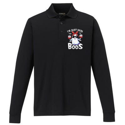 Im Just Here For The Boos Halloween Ghost Cute Funny Performance Long Sleeve Polo