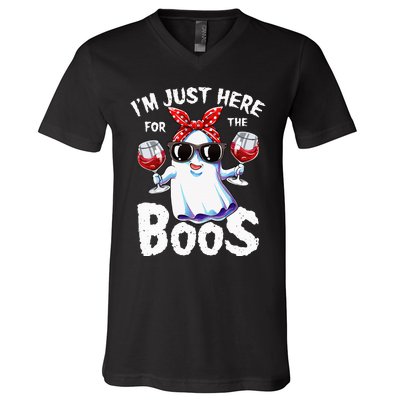 Im Just Here For The Boos Halloween Ghost Cute Funny V-Neck T-Shirt