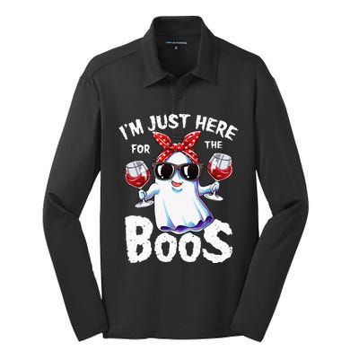 Im Just Here For The Boos Halloween Ghost Cute Funny Silk Touch Performance Long Sleeve Polo