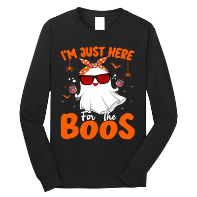 Im Just Here For The Boos Funny Halloween Wo Ghost Wine Long Sleeve Shirt