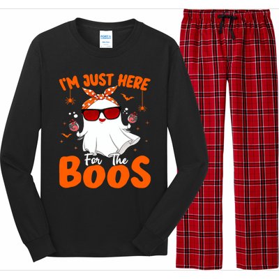 Im Just Here For The Boos Funny Halloween Wo Ghost Wine Long Sleeve Pajama Set