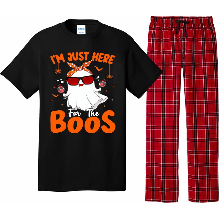 Im Just Here For The Boos Funny Halloween Wo Ghost Wine Pajama Set