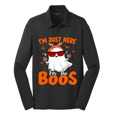 Im Just Here For The Boos Funny Halloween Wo Ghost Wine Silk Touch Performance Long Sleeve Polo