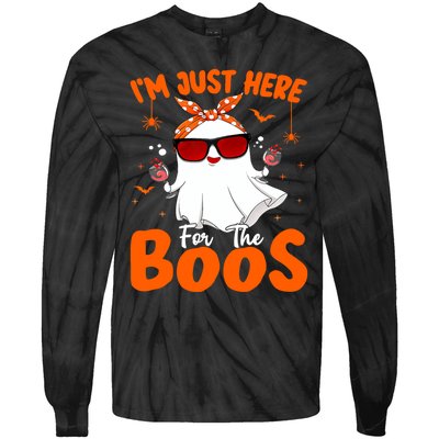 Im Just Here For The Boos Funny Halloween Wo Ghost Wine Tie-Dye Long Sleeve Shirt