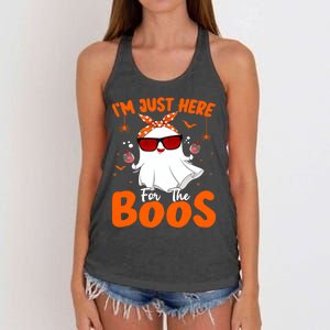 Im Just Here For The Boos Funny Halloween Wo Ghost Wine Women's Knotted Racerback Tank