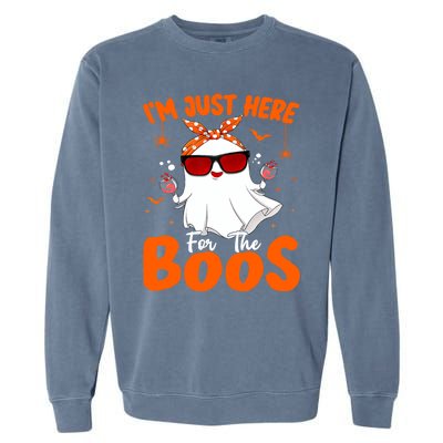 Im Just Here For The Boos Funny Halloween Wo Ghost Wine Garment-Dyed Sweatshirt