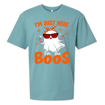 Im Just Here For The Boos Funny Halloween Wo Ghost Wine Sueded Cloud Jersey T-Shirt