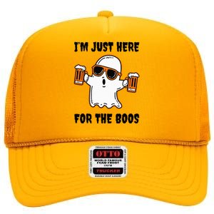 Im Just Here For The Boos Funny Halloween Beer Lovers Drink High Crown Mesh Back Trucker Hat