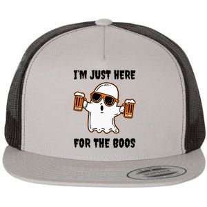 Im Just Here For The Boos Funny Halloween Beer Lovers Drink Flat Bill Trucker Hat