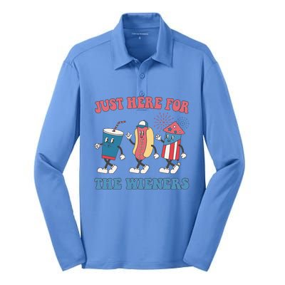 IM Just Here For The Wieners Lovers 4th Of July Party Silk Touch Performance Long Sleeve Polo