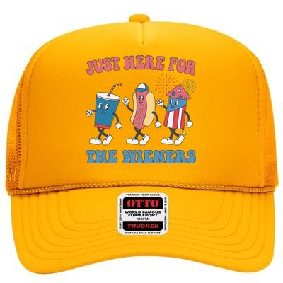 IM Just Here For The Wieners Lovers 4th Of July Party High Crown Mesh Back Trucker Hat