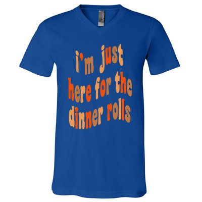 I'm Just Here For The Dinner Rolls Retro Thanksgiving Bread V-Neck T-Shirt