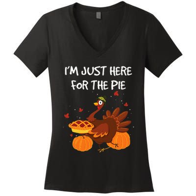 I'm just here for the Pie Funny Thanksgiving Pumpkin Pie Women's V-Neck T-Shirt