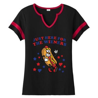 Im Just Here For The Wieners 4th Of July Shirts Ladies Halftime Notch Neck Tee