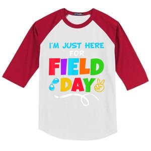 Im Just Here For Field Day Happy First Day Of School Kids Colorblock Raglan Jersey