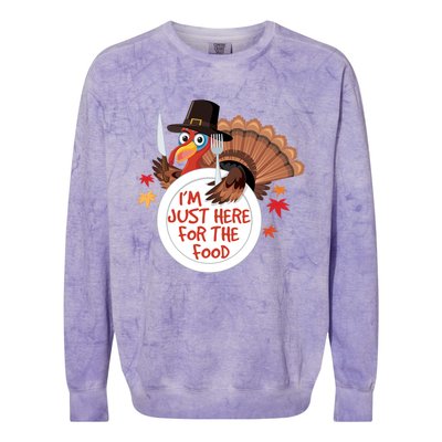 Im Just Here For The Food Funny Thanksgiving Turkey Pilgrim Gift Colorblast Crewneck Sweatshirt