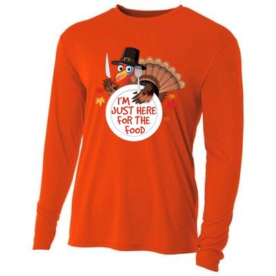 Im Just Here For The Food Funny Thanksgiving Turkey Pilgrim Gift Cooling Performance Long Sleeve Crew