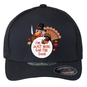 Im Just Here For The Food Funny Thanksgiving Turkey Pilgrim Gift Flexfit Unipanel Trucker Cap