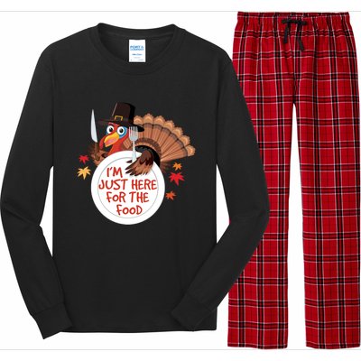 Im Just Here For The Food Funny Thanksgiving Turkey Pilgrim Gift Long Sleeve Pajama Set