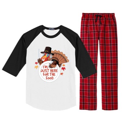 Im Just Here For The Food Funny Thanksgiving Turkey Pilgrim Gift Raglan Sleeve Pajama Set