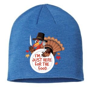 Im Just Here For The Food Funny Thanksgiving Turkey Pilgrim Gift Sustainable Beanie