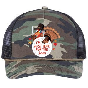 Im Just Here For The Food Funny Thanksgiving Turkey Pilgrim Gift Retro Rope Trucker Hat Cap