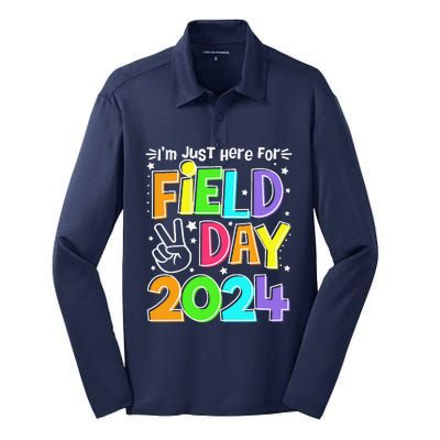 IM Just Here For Field Day 2024 For Teacher Field Day Silk Touch Performance Long Sleeve Polo