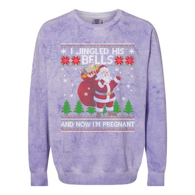 I Jingled His Bells And Now IM Pregnant Ugly Xmas Colorblast Crewneck Sweatshirt