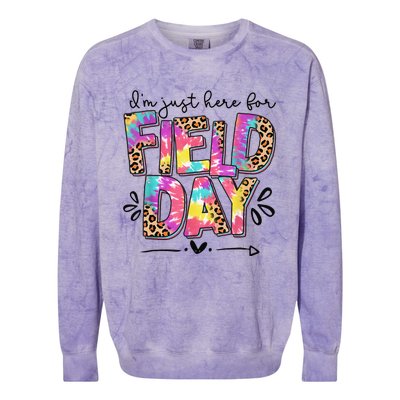 IM Just Here For Field Day Leopard Tie Dye Last Day School Colorblast Crewneck Sweatshirt