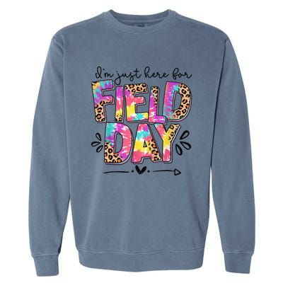 IM Just Here For Field Day Leopard Tie Dye Last Day School Garment-Dyed Sweatshirt