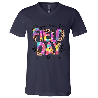 IM Just Here For Field Day Leopard Tie Dye Last Day School V-Neck T-Shirt