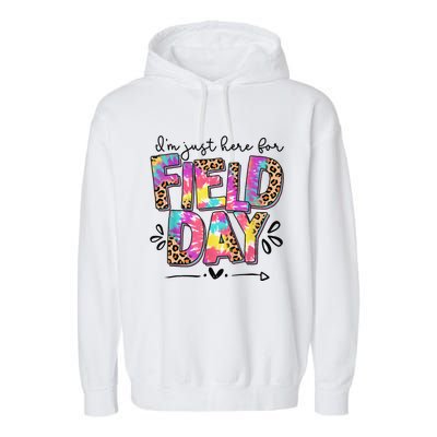 IM Just Here For Field Day Leopard Tie Dye Last Day School Garment-Dyed Fleece Hoodie