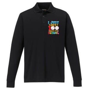 I Just Hit 100 Days Of School Baseball 100th Day Cute Gift Performance Long Sleeve Polo