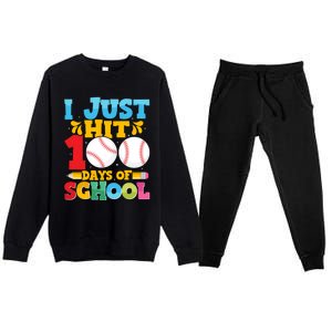 I Just Hit 100 Days Of School Baseball 100th Day Cute Gift Premium Crewneck Sweatsuit Set