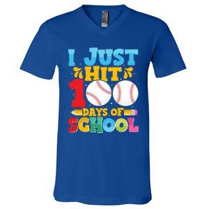 I Just Hit 100 Days Of School Baseball 100th Day Cute Gift V-Neck T-Shirt