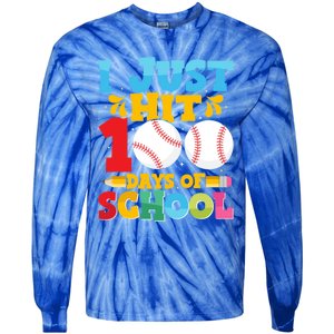 I Just Hit 100 Days Of School Baseball 100th Day Cute Gift Tie-Dye Long Sleeve Shirt