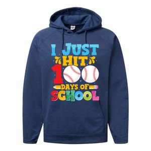 I Just Hit 100 Days Of School Baseball 100th Day Cute Gift Performance Fleece Hoodie